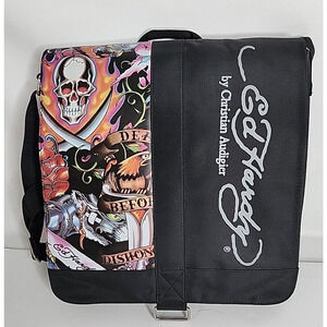 Ed Hardy Messenger Bag Skull Death Before Dishonor 13.5 x 14 x 3.5 Shoulder Tote